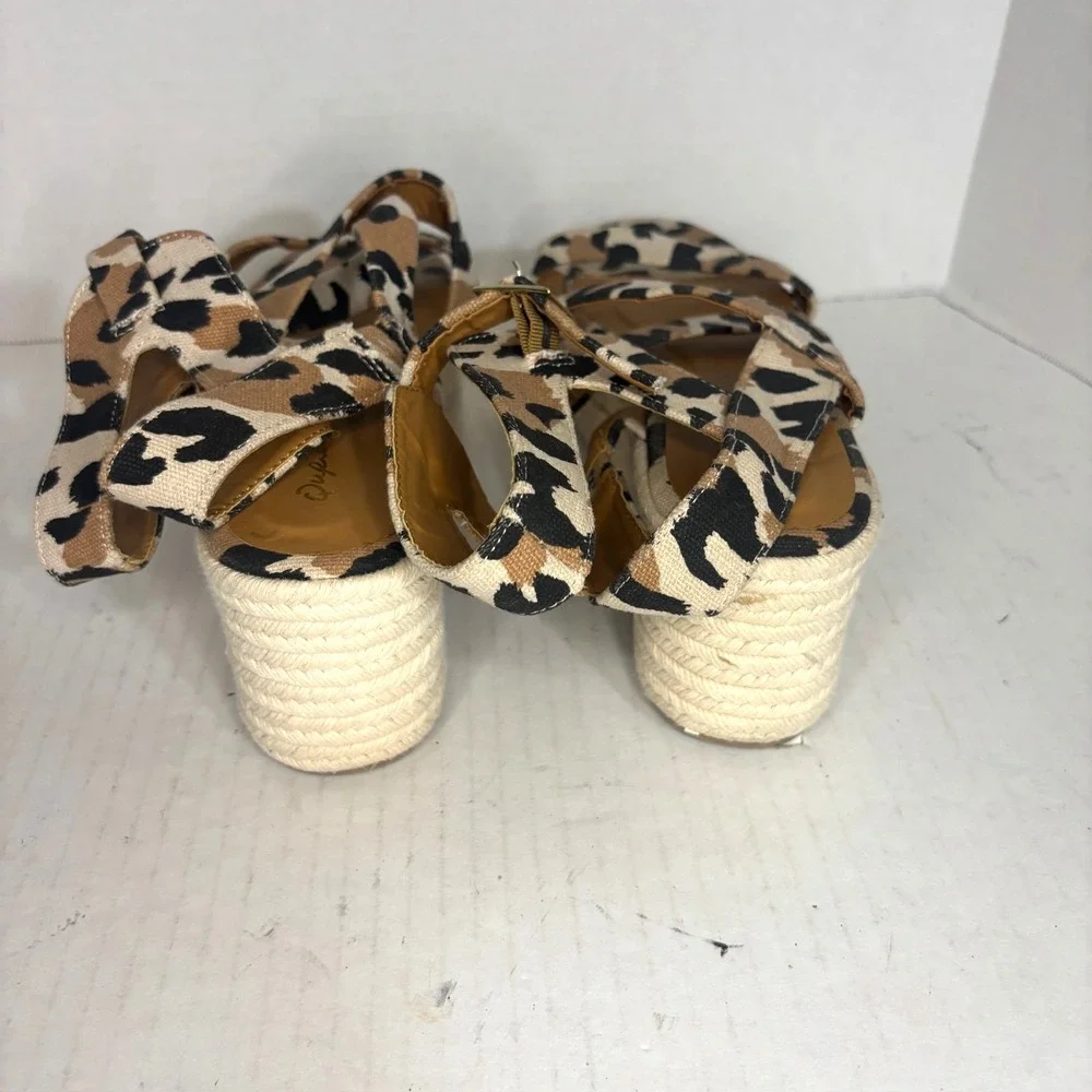 Womens Qupid Leopard Animal Print Brown Black Platform‎ Sandals Size 8